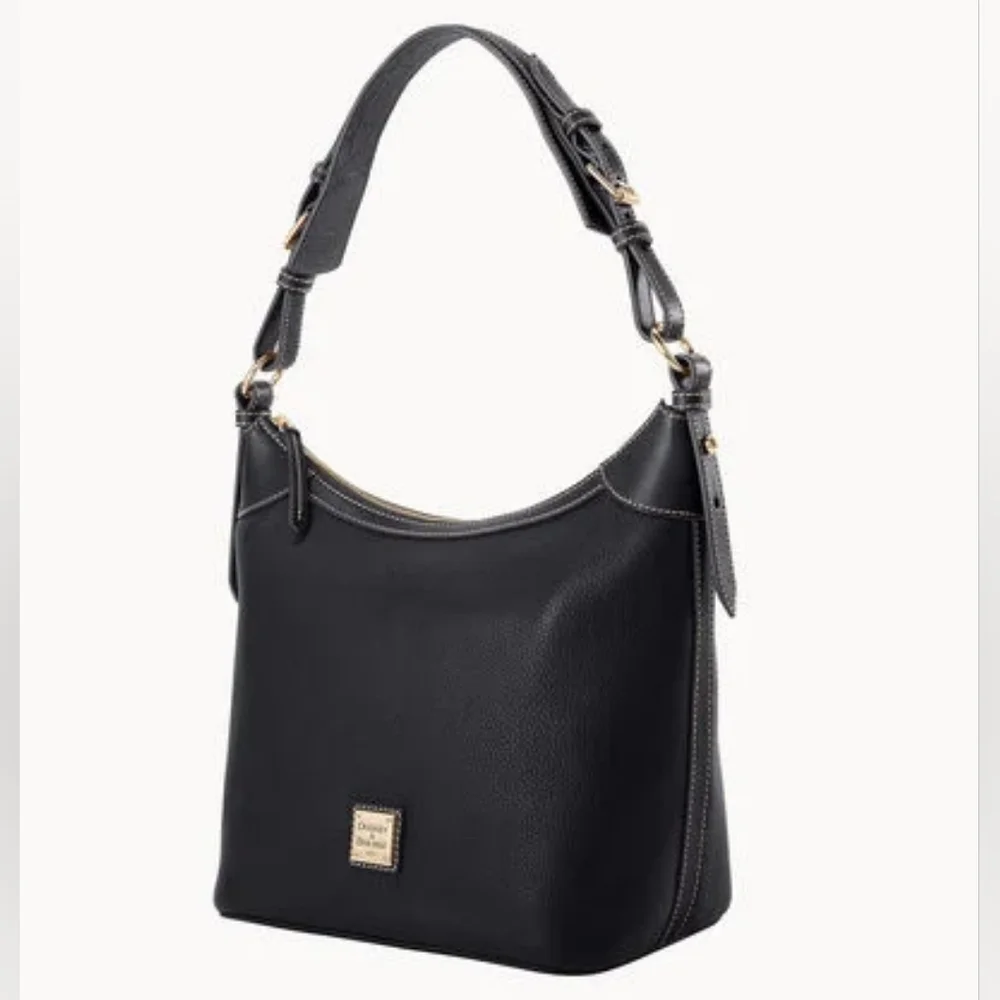 DOONEY & BOURKE Pebble Grain Hobo Sac NWT Black Gold Accents 11.75" x 4" x 11" - Picture 5 of 9